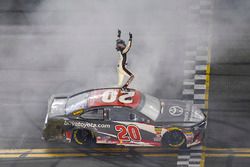 Erik Jones, Joe Gibbs Racing, Toyota Camry buyatoyota.com, celebrates after winning.