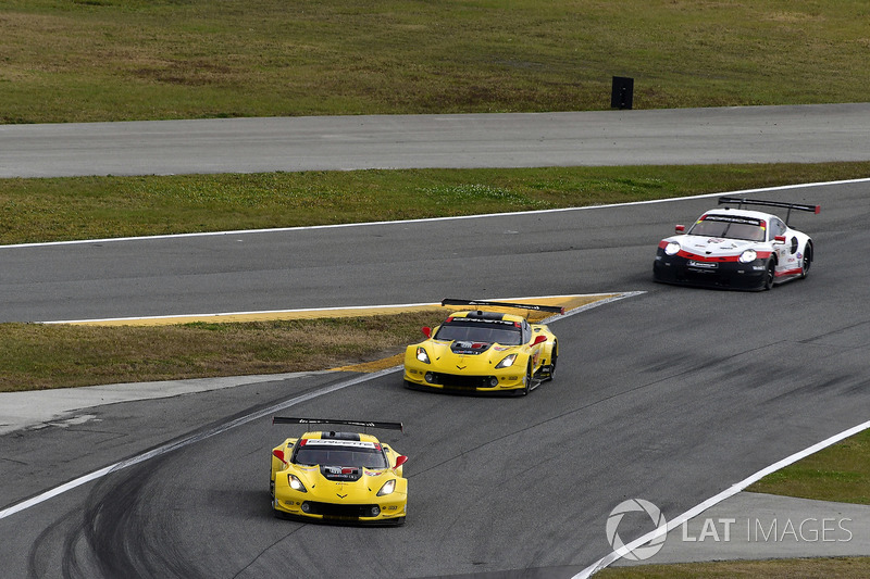 #3 Corvette Racing Chevrolet Corvette C7.R, GTLM: Antonio Garcia, Jan Magnussen, Mike Rockenfeller, #4 Corvette Racing Chevrolet Corvette C7.R, GTLM: Oliver Gavin, Tommy Milner, Marcel Fassler,#912 Porsche Team North America Porsche 911 RSR, GTLM: Gianmari