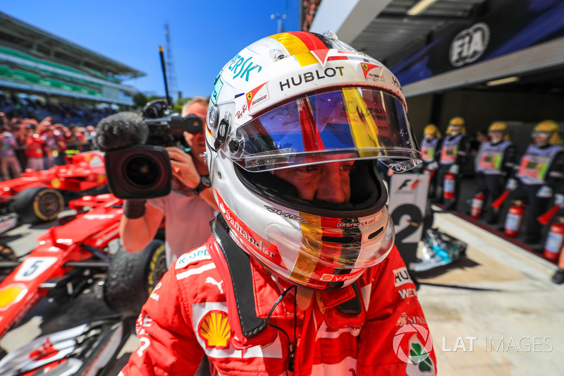 Race winner Sebastian Vettel, Ferrari celebrates in parc ferme