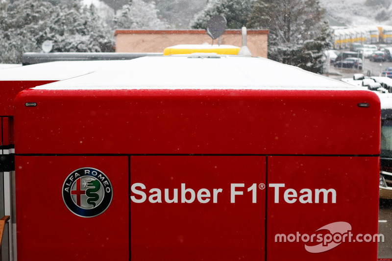 Snow on the Sauber F1 Team trucks