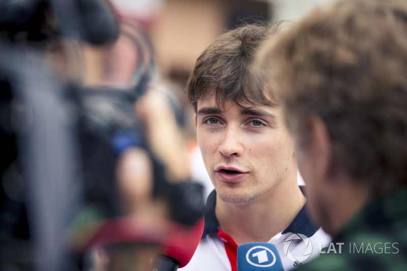 Charles Leclerc, Sauber talks with the media