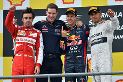 Podium: race winner Sebastian Vettel, Red Bull Racing, second place Fernando Alonso, Ferrari, Michae