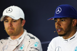 Lewis Hamilton, Mercedes AMG F1 and team mate Nico Rosberg, Mercedes AMG F1 in the FIA Press Conference