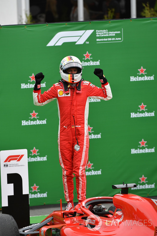 Race winner Sebastian Vettel, Ferrari SF71H celebrates in parc ferme