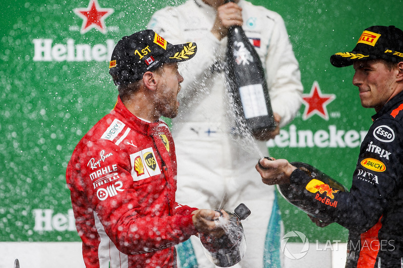 Valtteri Bottas, Mercedes AMG F1, 2nd position, Sebastian Vettel, Ferrari, 1st position, and Max Ver