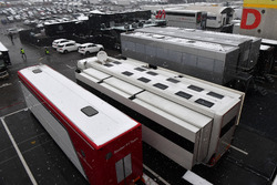 Trucks in the Paddock as snow stops testing