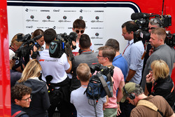 Charles Leclerc, Sauber talks with the media