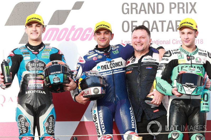 Podium: segundo, Aron Canet, Estrella Galicia 0,0, ganador, Jorge Martin, Del Conca Gresini Racing M