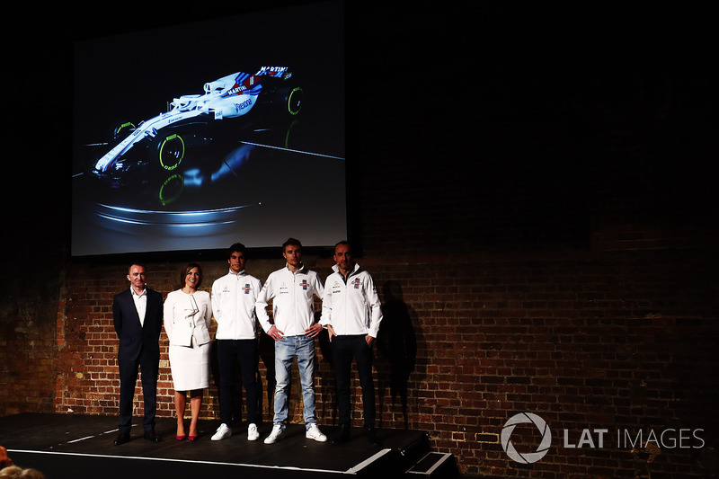 Paddy Lowe, Claire Williams, Lance Stroll, Sergey Sirotkin and Robert Kubica on stage at the launch of the FW41