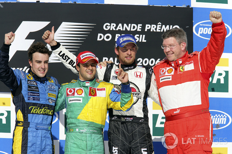 Podium: race winner Felipe Massa, Ferrari, second place Fernando Alonso, Renault, third place Jenson