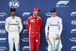 Lewis Hamilton, Mercedes-AMG F1, Sebastian Vettel, Ferrari and Valtteri Bottas, Mercedes-AMG F1 in parc ferme