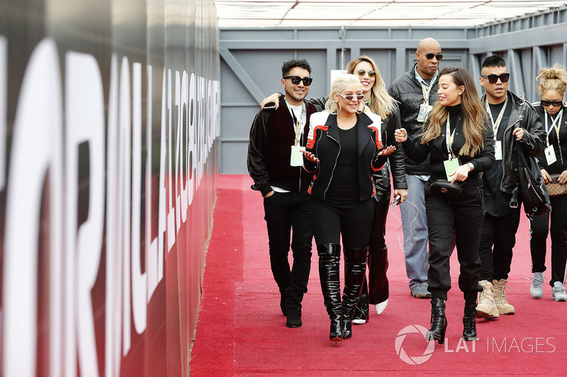 Christina Aguilera arrives in the paddock