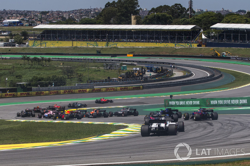Sebastian Vettel, Ferrari SF70H leads at the start of the race