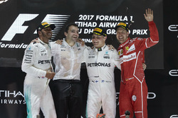 Podium: Second place Lewis Hamilton, Mercedes AMG F1, Race winner Valtteri Bottas, Mercedes AMG F1,