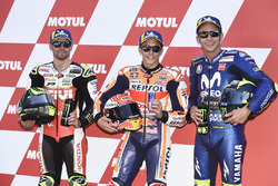 Le top 3 des qualifications : Cal Crutchlow, Team LCR Honda, Marc Marquez, Repsol Honda Team, Valentino Rossi, Yamaha Factory Racing