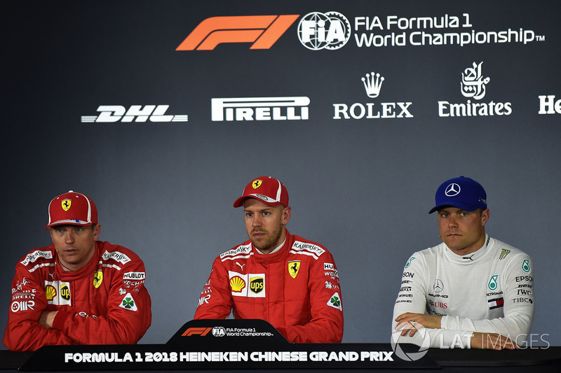 Tiga besar kualifikasi: Sebastian Vettel, Ferrari, Kimi Raikkonen, Ferrari, Valtteri Bottas, Mercedes AMG F1