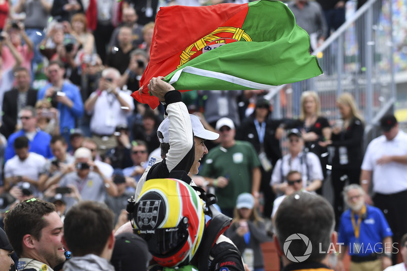 #5 Action Express Racing Cadillac DPi, P: Joao Barbosa celebrates in Victory Lane