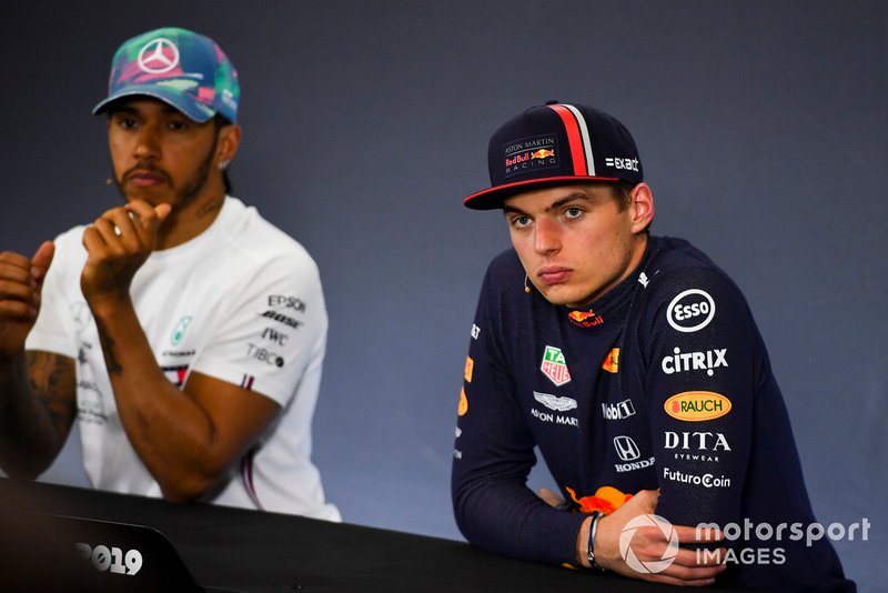 Lewis Hamilton, Mercedes AMG F1, 1st position, and Valtteri Bottas, Mercedes AMG F1, 3rd position, in the Press Conference