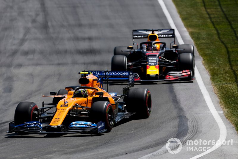 Lando Norris, McLaren MCL34, Max Verstappen, Red Bull Racing RB15