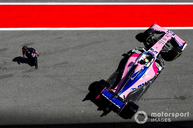 Nick Yelloly, Racing Point RP19 pulls out of the garage