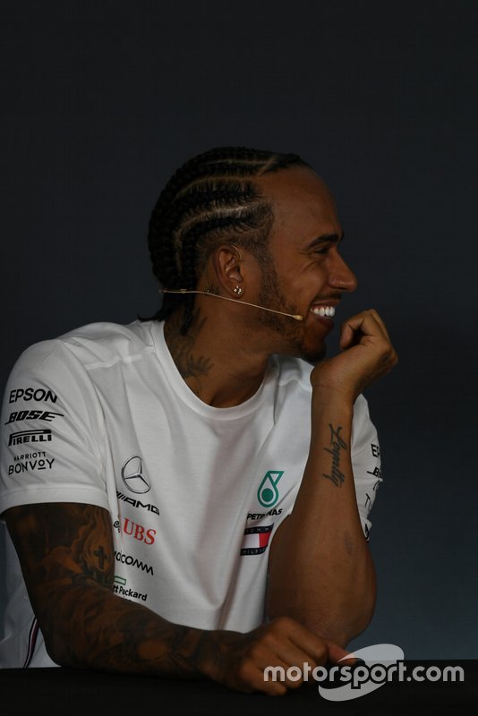 Lewis Hamilton, Mercedes AMG F1, in the post Qualifying Press Conference