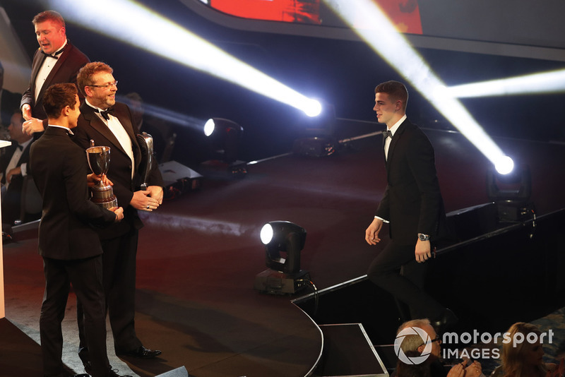 McLaren Autosport BRDC Award winner Tom Gamble on stage with Lando Norris