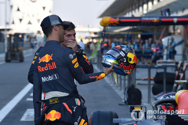 Daniel Ricciardo, Red Bull Racing with helmet and Max Verstappen, Red Bull Racing