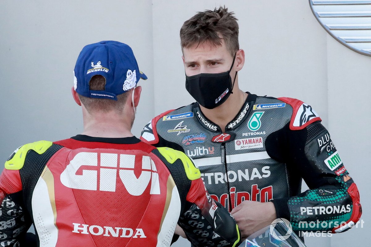 Tercer puesto Cal Crutchlow, Team LCR Honda, ganador de la pole Fabio Quartararo, Petronas Yamaha SRT