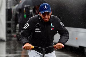 Lewis Hamilton, Mercedes AMG F1 on a scooter