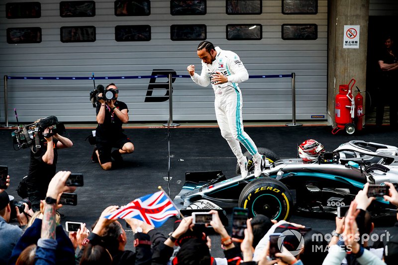 Lewis Hamilton, Mercedes AMG F1 celebra en parc ferme
