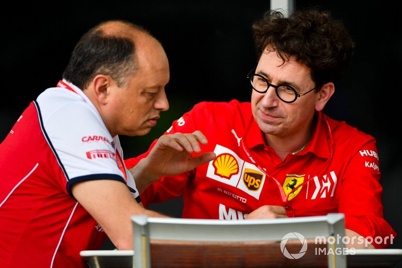 Frederic Vasseur, Team Principal, Alfa Romeo Racing, Mattia Binotto, Team Principal Ferrari