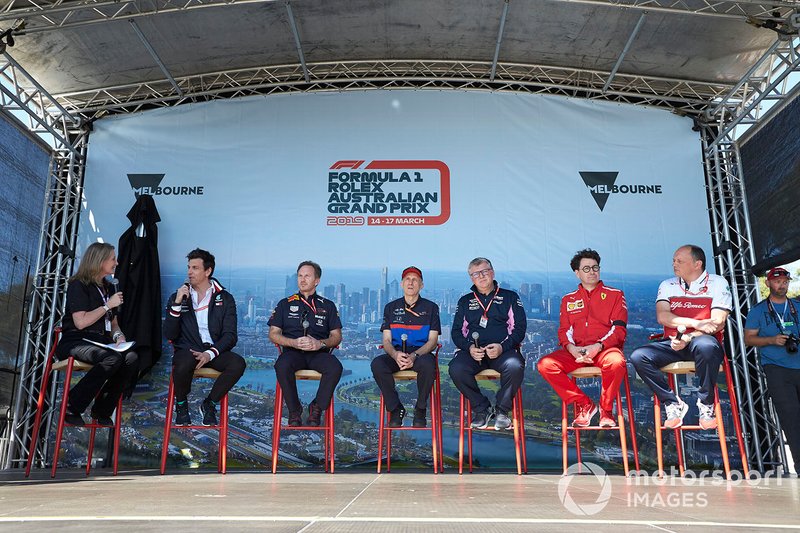 Керівник Mercedes AMG Тото Вольфф, керівник Red Bull Racing Крістіан Хорнер, керівник Toro Rosso Франц Тост, керівник Racing Point, Отмар сафнауер, керівник Ferrari Маттіа Бінотто, керівник Alfa Romeo Racing Фердерік Вассьор