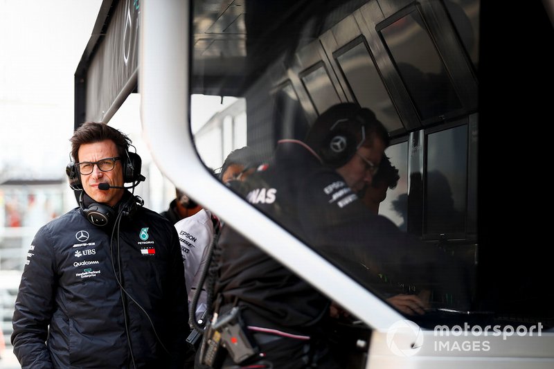 Toto Wolff, Executive Director (Business), Mercedes AMG, on the pit wall