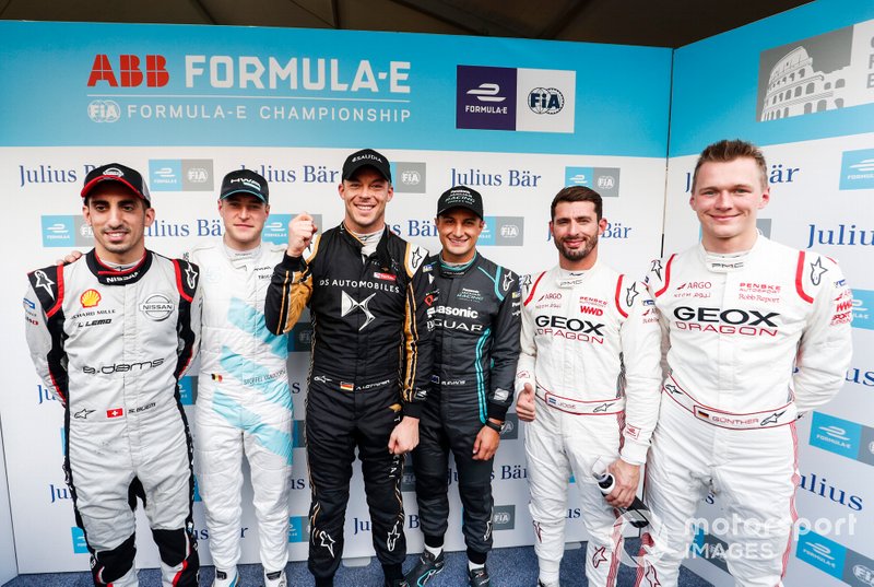 Super pole drivers Sébastien Buemi, Nissan e.dams, Stoffel Vandoorne, HWA Racelab, Mitch Evans, Panasonic Jaguar Racing, Jose Maria Lopez, GEOX Dragon Racing, Maximilian Gunther, Dragon Racing, pole position sitter Andre Lotterer, DS TECHEETAH