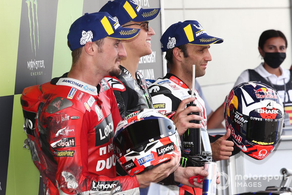 Pole winner Fabio Quartararo, Yamaha Factory Racing, second Jack Miller, Ducati Team, third Johann Zarco, Pramac Racing