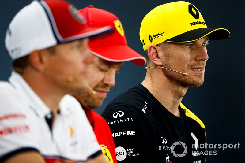 Nico Hulkenberg, Renault F1 Team, Sebastian Vettel, Ferrari and Kimi Raikkonen, Alfa Romeo Racing in the Press Conference