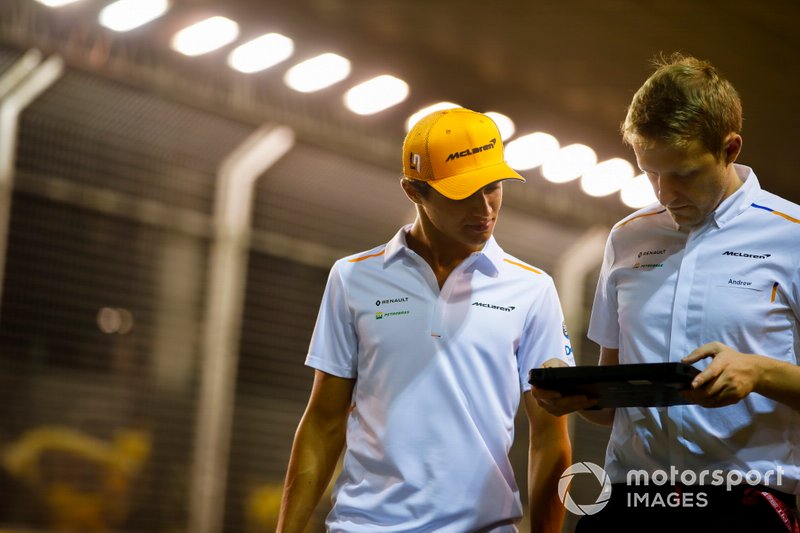 Lando Norris, McLaren walks the track