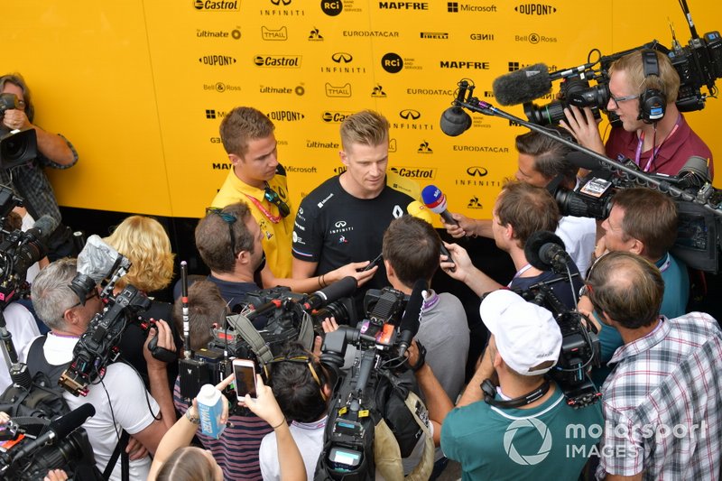 Nico Hulkenberg, Renault F1 Team, talks to the media