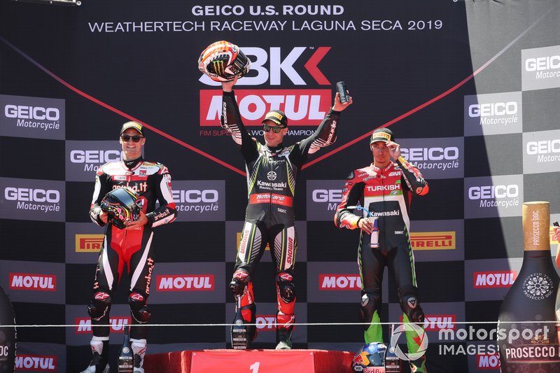 Jonathan Rea, Kawasaki Racing Team, Chaz Davies, Aruba.it Racing-Ducati Team, Toprak Razgatlioglu, Turkish Puccetti Racing, Podium