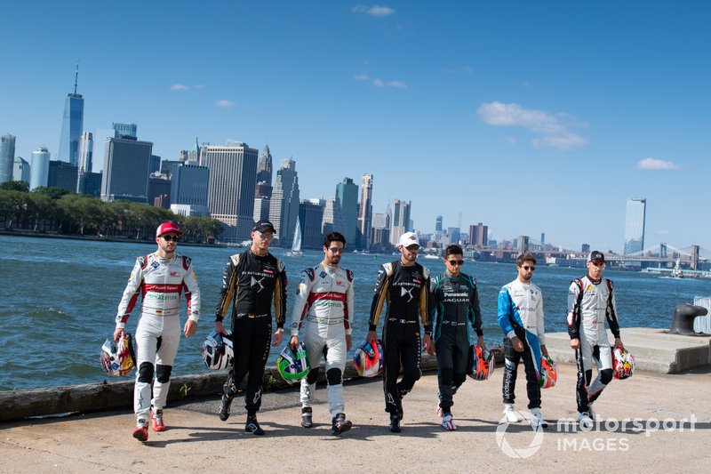 Daniel Abt, Audi Sport ABT Schaeffler, Andre Lotterer, DS TECHEETAH, Lucas Di Grassi, Audi Sport ABT Schaeffler, Jean-Eric Vergne, DS TECHEETAH, Mitch Evans, Panasonic Jaguar Racing, Antonio Felix da Costa, BMW I Andretti Motorsports, Sébastien Buemi, Nissan e.Dams