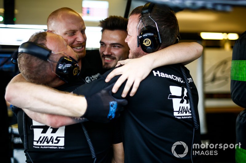 Haas F1 Team mechanics in the garage
