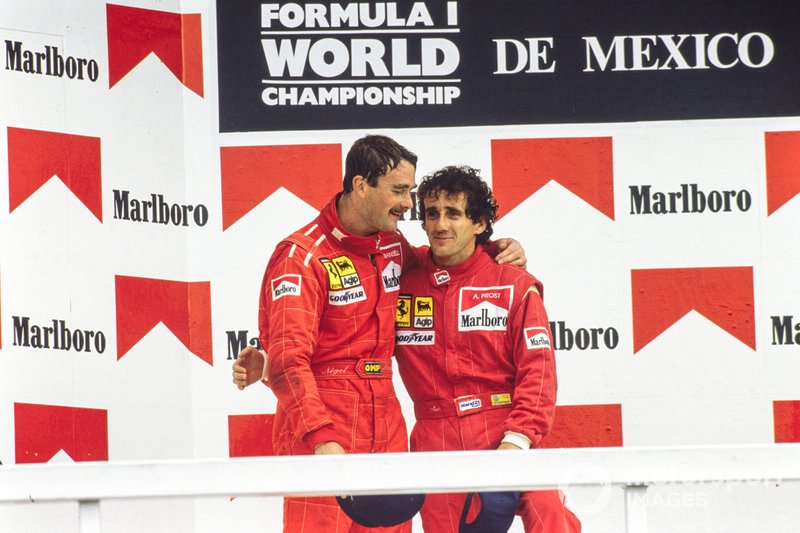 Podio: ganador de la carrera, Alain Prost, Ferrari. Segundo lugar Nigel Mansell, Ferrari