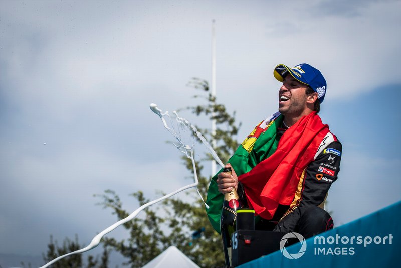 Antonio Felix da Costa, DS Techeetah, 2nd position, celebrates on the podium