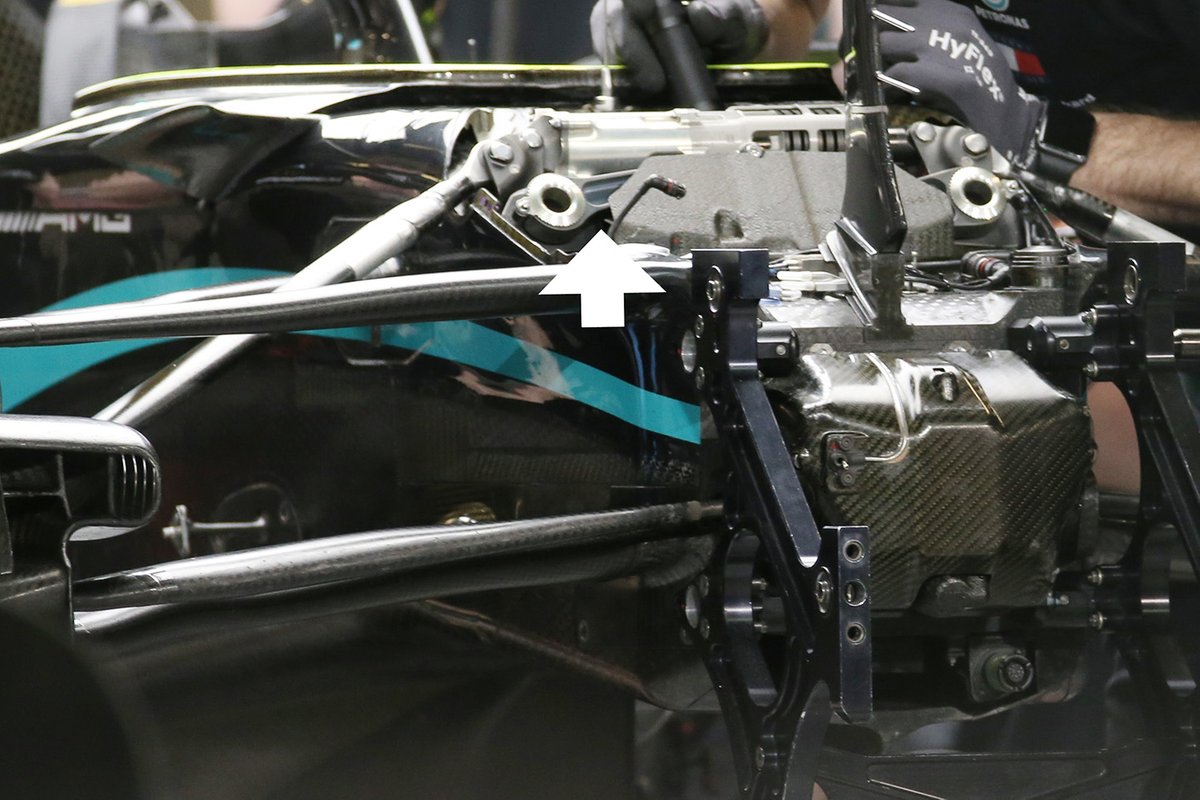 Detalle de la suspensión delantera del Mercedes W11