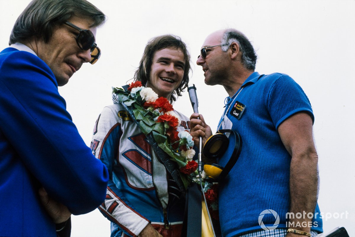 Murray was best known for his F1 coverage, but was a passionate fan of motorcycle racing. He's pictured here interviewing Barry Sheene in 1975.