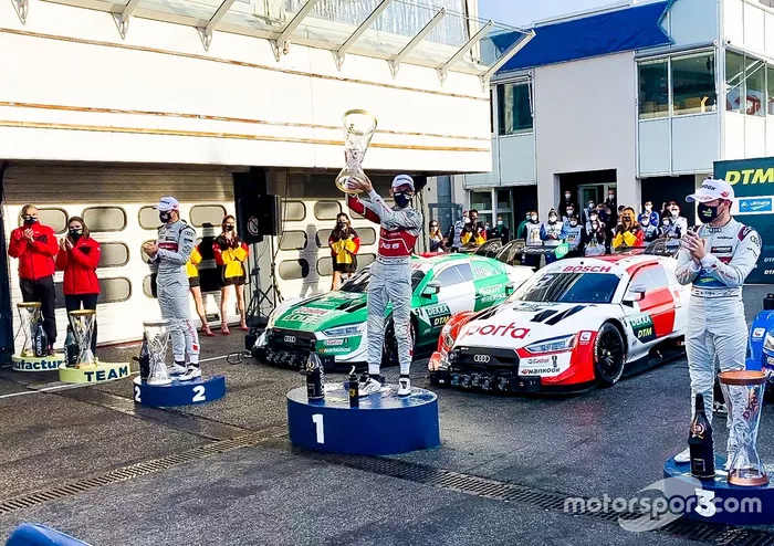 El campeón 2020, Rene Rast, Audi Sport Team Rosberg, Nico Muller, Audi Sport Team Abt Sportsline,  Robin Frijns, Audi Sport Team Abt Sportsline
