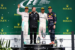 Podium: Nico Rosberg, Mercedes AMG F1, second; Lewis Hamilton, Mercedes AMG F1, race winner; Max Verstappen, Red Bull Racing, third