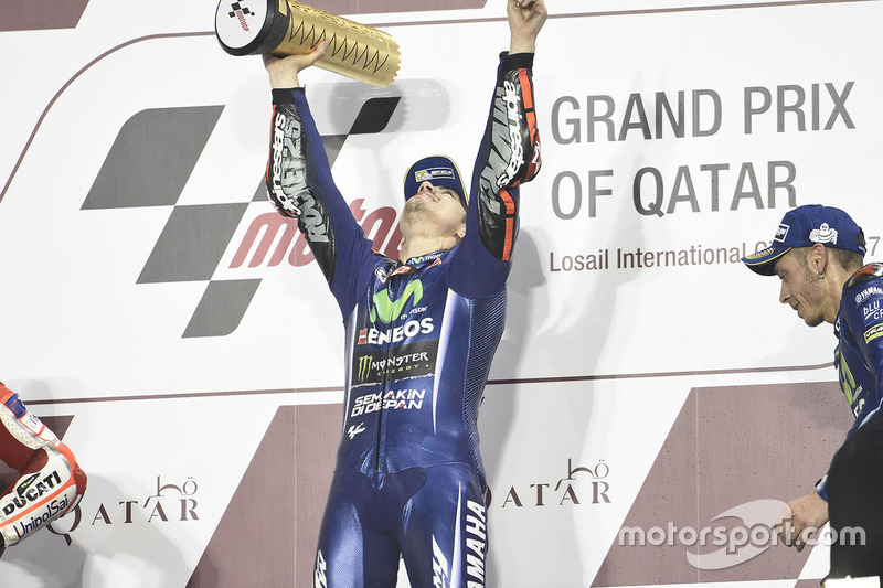 Podium: race winner Maverick Viñales, Yamaha Factory Racing, third place Valentino Rossi, Yamaha Factory Racing