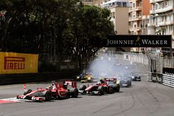 Charles Leclerc, PREMA Powerteam, leads Alexander Albon, ART Grand Prix at the start of the race