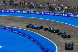 Sébastien Buemi, Renault e.Dams, leads Nelson Piquet Jr., NEXTEV TCR Formula E Team, and Adam Carroll, Jaguar Racing